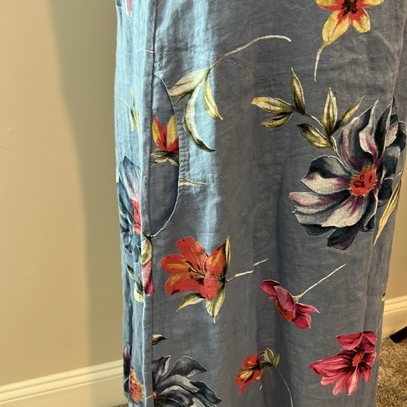 100%‎ Linen Floral Midi dress size M 8 10 Made In Italy Beach CottageCore cruise - Picture 5 of 16